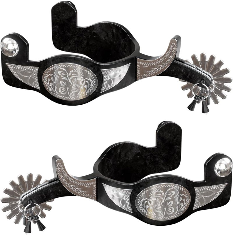 EQUSPUR Western Cowboy Spurs, 1 Pair Horse Spurs with Rowels, Antique Horse Boot Spurs with Hand-Carved Decoration for Adult Equestrian, Men Women - Image 1
